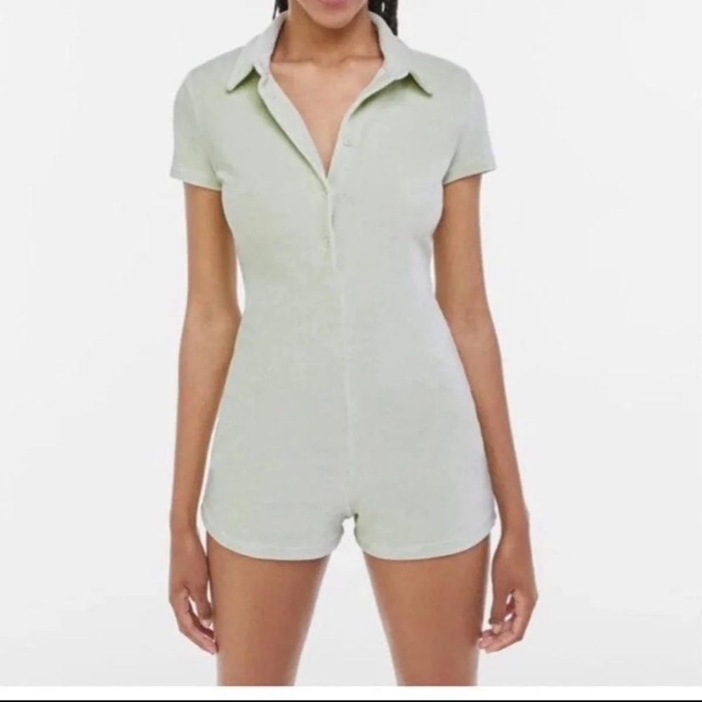 Bershka Green terry green polo romper